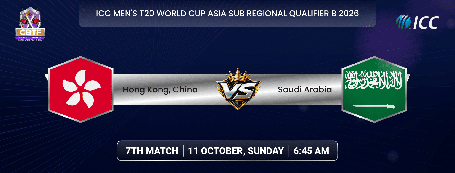 ICC Men's T20 World Cup Asia Sub Regional Qualifier B 2026, Hong Kong, China vs Saudi Arabia, 7th Match, Saudi Arabia Won By 10 Runs