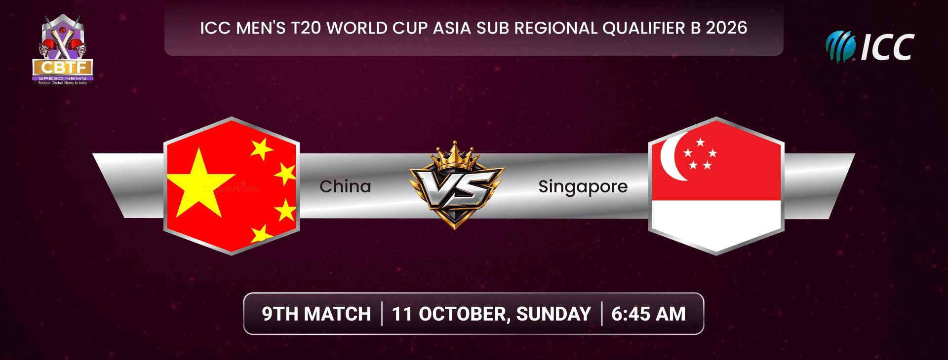 ICC Men's T20 World Cup Asia Sub Regional Qualifier B 2026, China vs Singapore, 9th Match, Singapore Won By 50 Runs