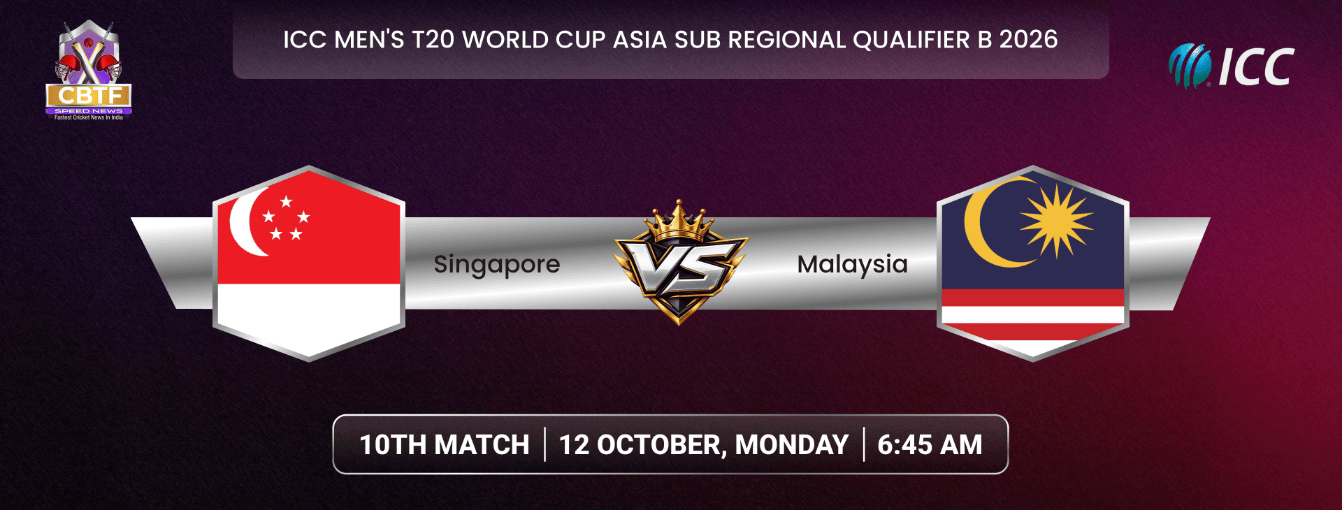 ICC Men's T20 World Cup Asia Sub Regional Qualifier B 2026, Malaysia vs Singapore, 10th Match, Malaysia Won By 37 Runs
