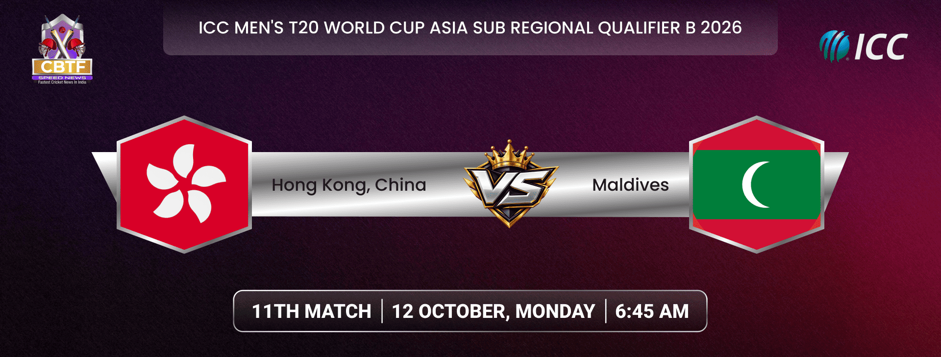 ICC Men's T20 World Cup Asia Sub Regional Qualifier B 2026, Hong Kong, China vs Maldives, 11th Match, No Result Due to Rain
