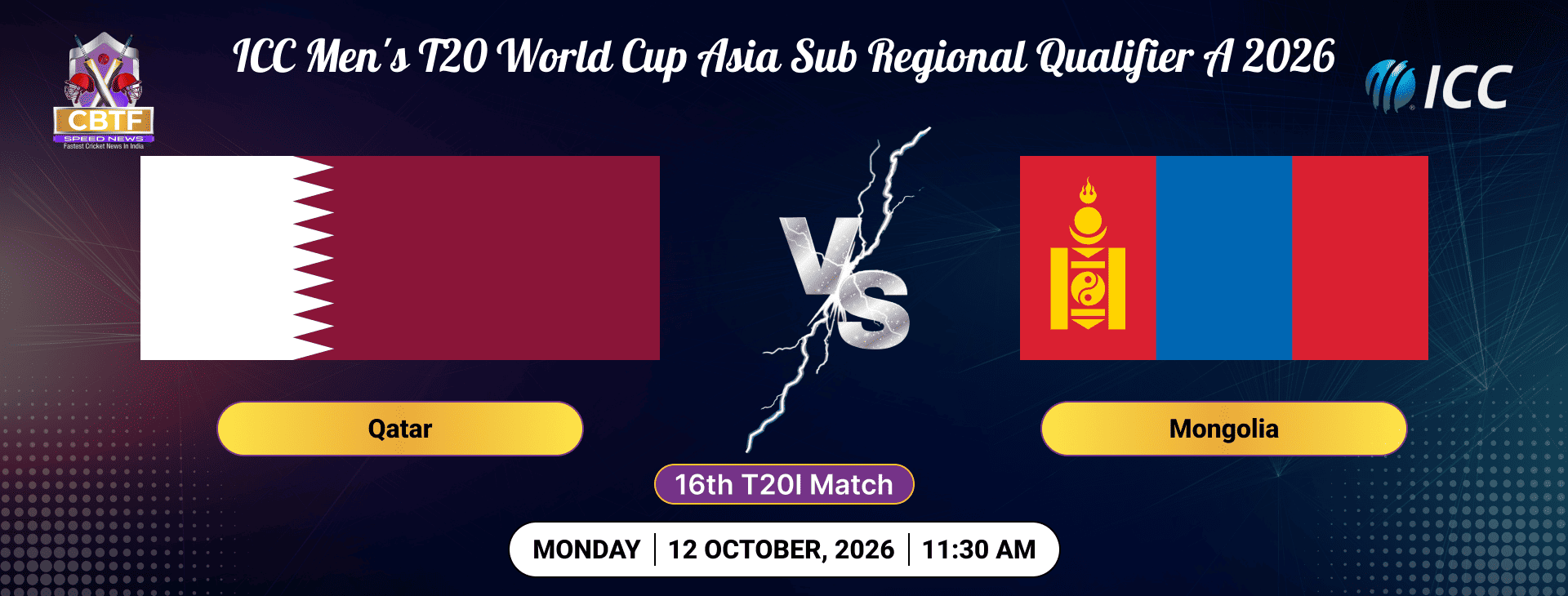ICC Men's T20 World Cup Asia Sub Regional Qualifier A 2026, Qatar vs Mongolia, 16th Match, No Result Due to Rain